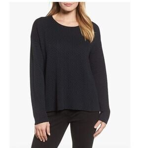 Eileen Fischer Midnight Sleek Tencel Round Neck Top Sweater Size M